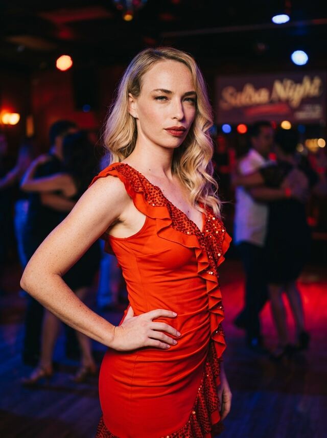 Salsa night in a red dress