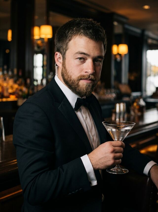 Secret agent in a black-tie lounge